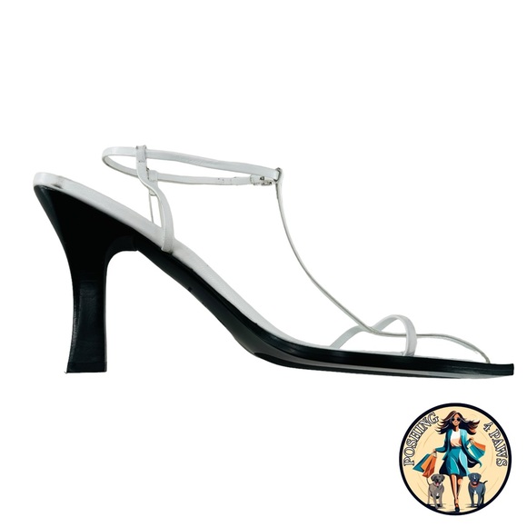 The Row T Bar Leather Square Toe Heel Ankle Strap Sandals in Optic White Size 10 - Picture 16 of 16